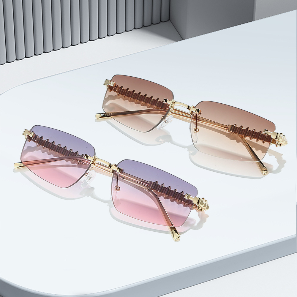 New with a European American high-end feel, personalized rivet-leg sunglasses, square cut-edge frameless sunglasses for men and women
