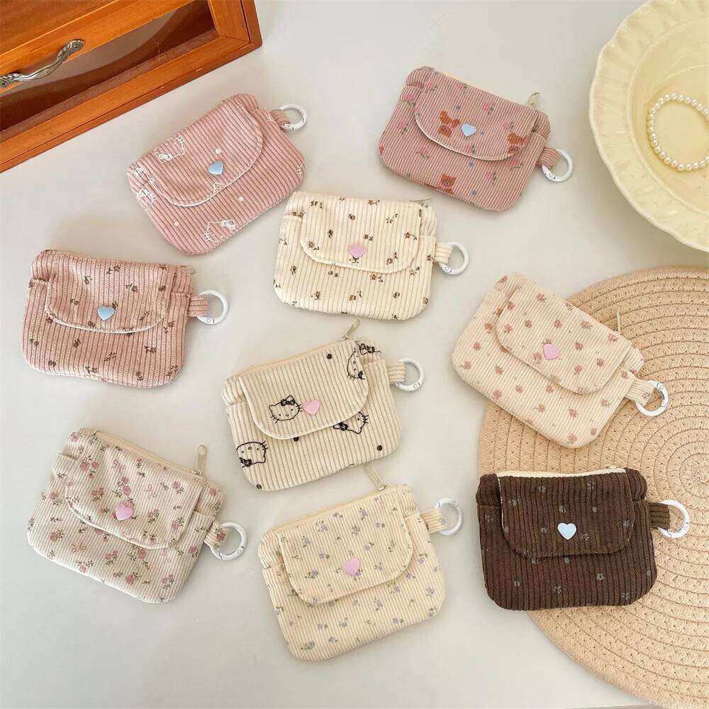 Corduroy Printed Hasp Coin with Key Ring Kids Cute Purse Women's Wallet Zipper Credit Card Holder ID Bag C260304