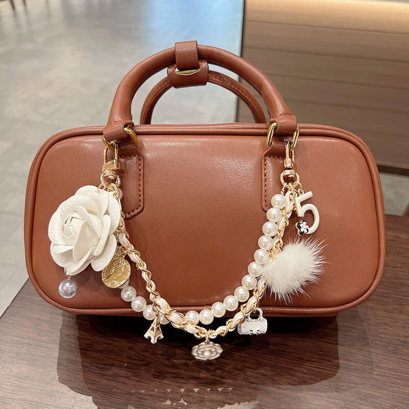Fashion Mink Fur Leather Camellia Handbag Chain Internet Celebrity Hot Item Creative Exquisite Bag Pendant