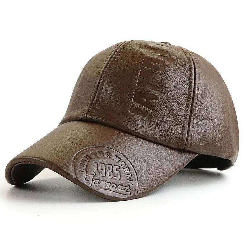 PU Leather Thicken Warm Vintage Baseball cap for Men Autumn Winter Y260304