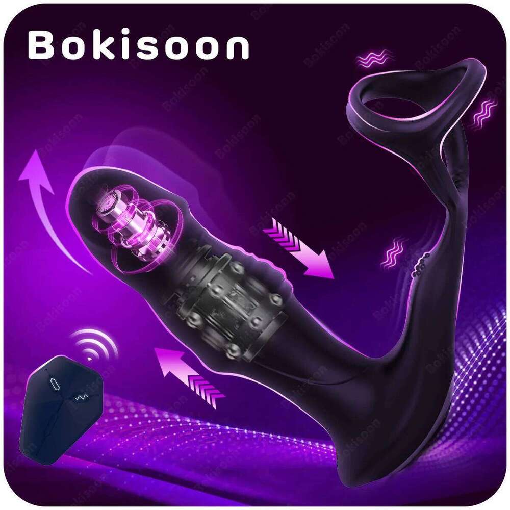 9 Wiggling Swaying Vibrating Anal Vibrator with Cock Ring Thrusting Prostate Massager 3 Powerful Motors Butt Plug W260305