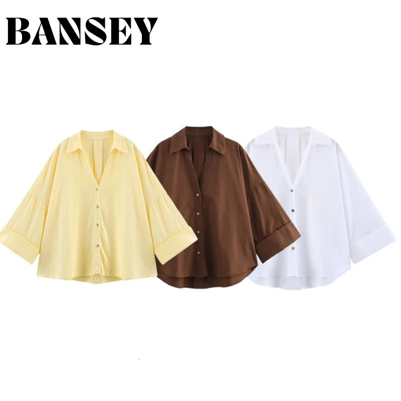 Spring Summer Women Long Sleeve V Neck Solid Color Blouse Shirt Office Wear Casual Work Loose Fit Lightweight Chic Tops 260306