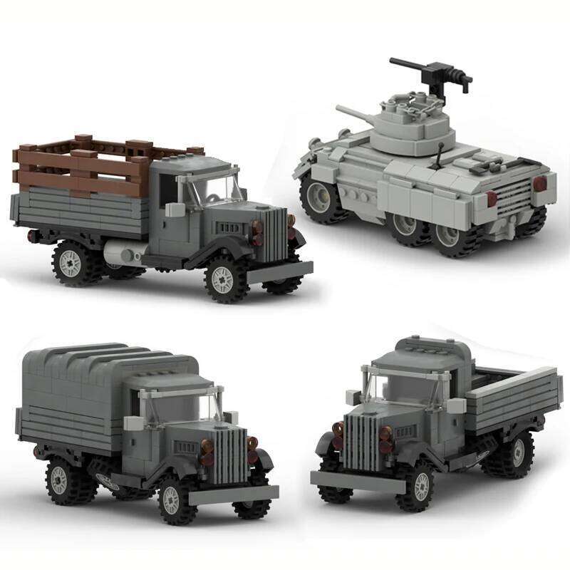 WW2 Military Truck Building Block Transport M8 Light Armored Vehicle MOC Assembly Model Toys For Boys Z260306