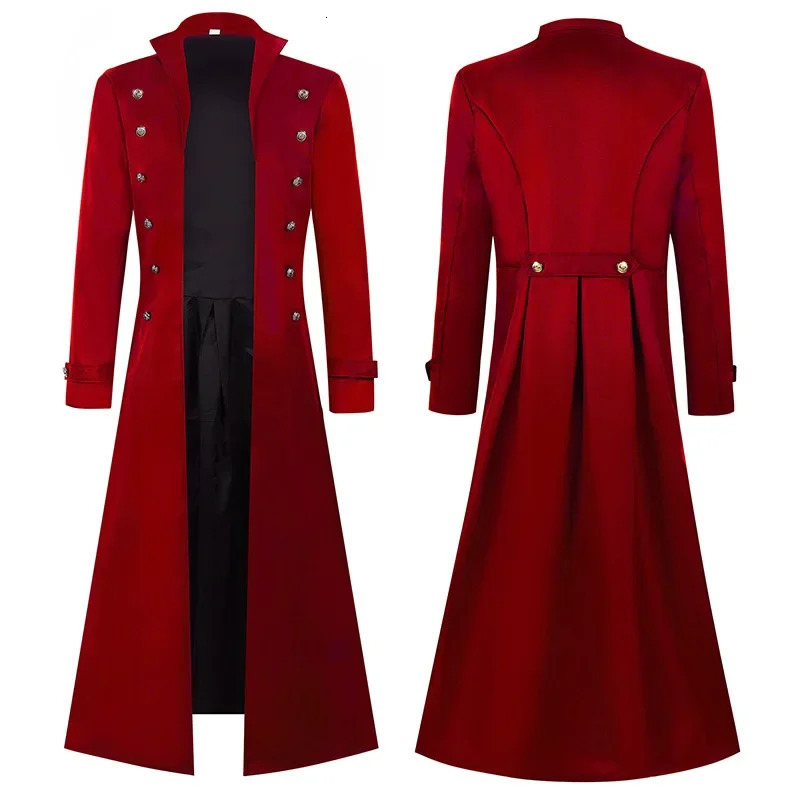 S5XL Plus Size Men Gothic Trench Medieval Steampunk Retro Style Long Jackets Doublebreasted Solid Mens Vintage 260302