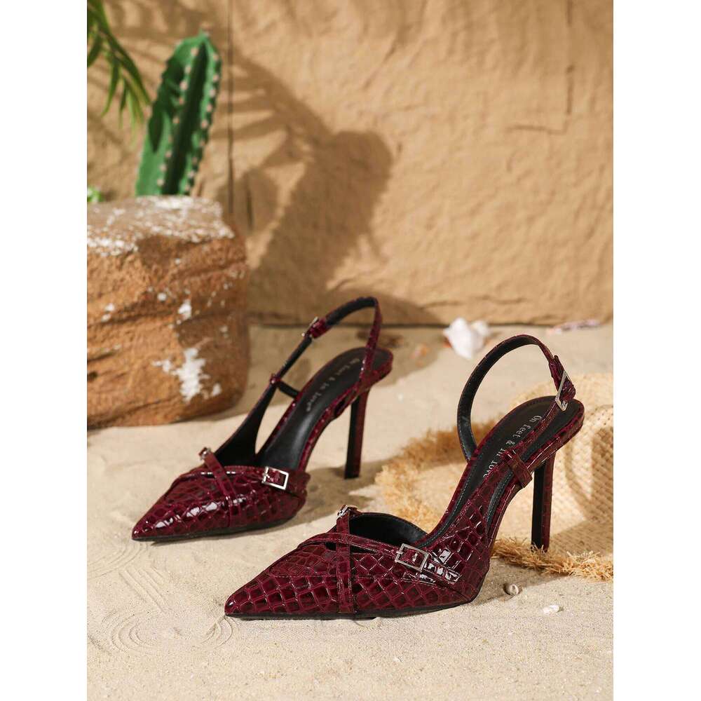 Elegant fashionable women's crystal patent leather pointed-toe high heels, comfortable and versatile slim stiletto pumps