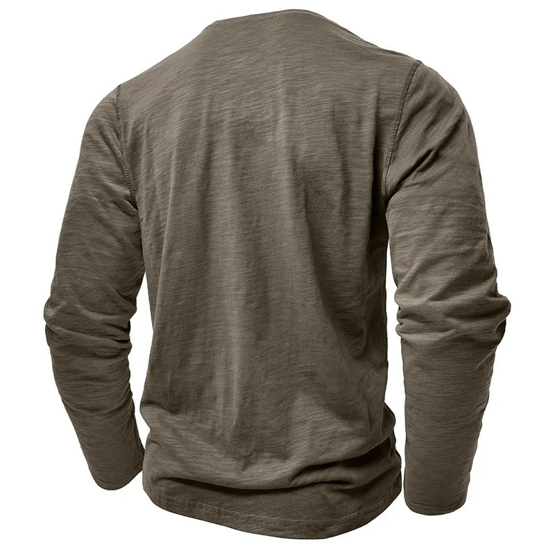 Autumn Long Sleeve TShirt Mens Casual Solid Color Top Henley Neck Slim Versatile Work Tshirt Breathable Outdoor Thin Tee 260302