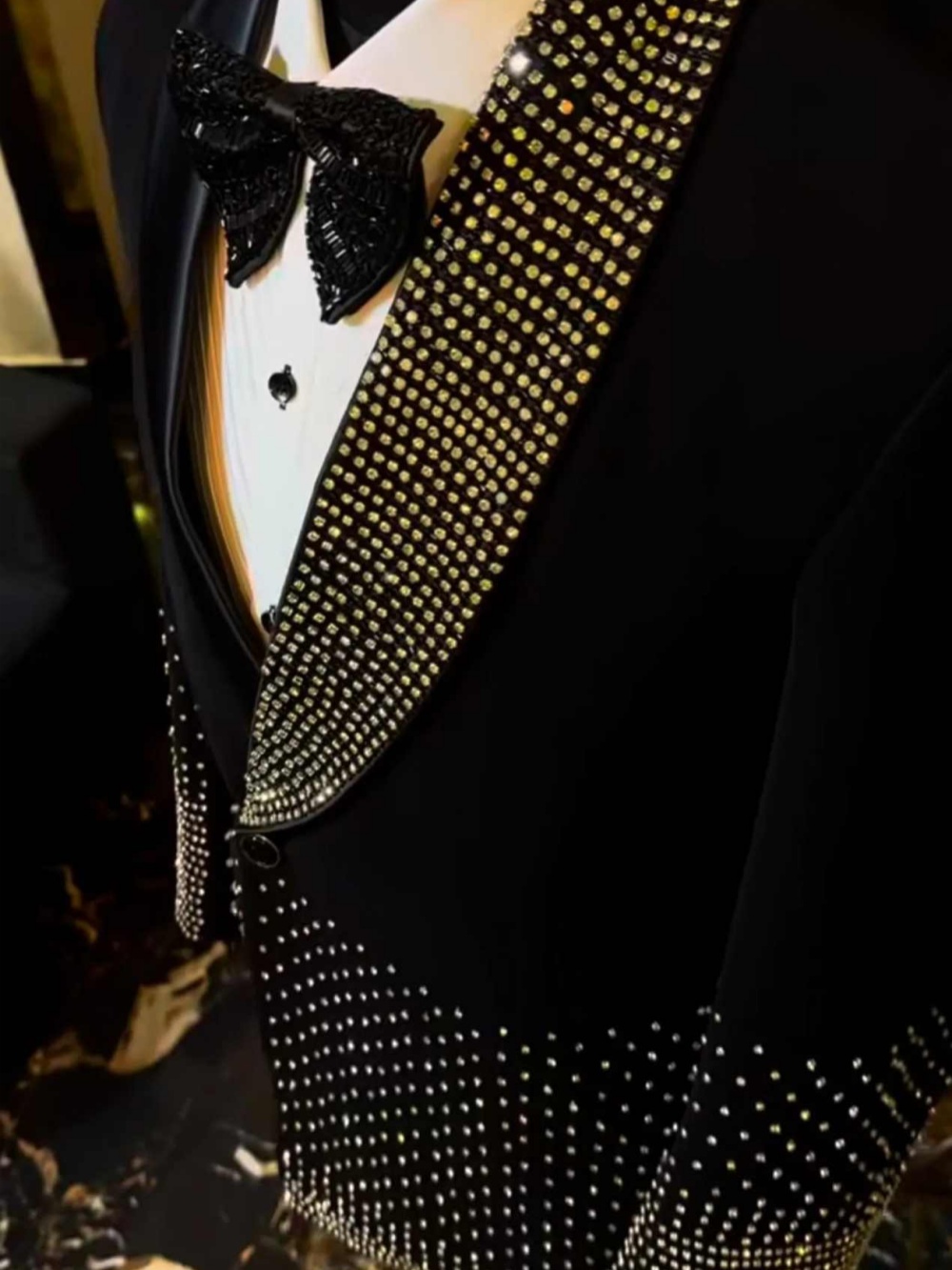 Luxury Men Suits Shawl Lapel Double Breasted Male Prom Blazers Crystals Loose Fit 2 Pieces Customized Trajes Para Hombre