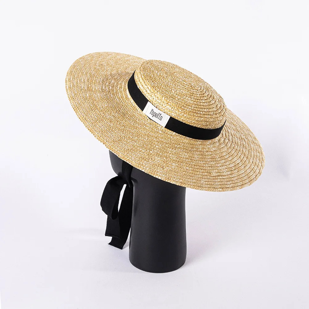 USPOP Spring and Summer Fashion Casual Ribbon Wide Brim Straw Flat Hat Lace-up Beach Hat 260228