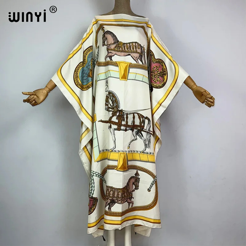 WINYI 2023 Africa Fashion boho printed twill Kaftan Maxi dress Summer Beach Bohemian Caftan long for lady 260228