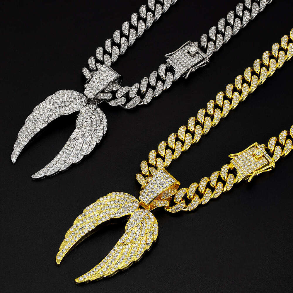 Amazon European and American Cross-Border Jewelry Hip-Hop Style Alloy Full Diamond Wing Pendant Cuban Chain High-Quality Accessories Factory