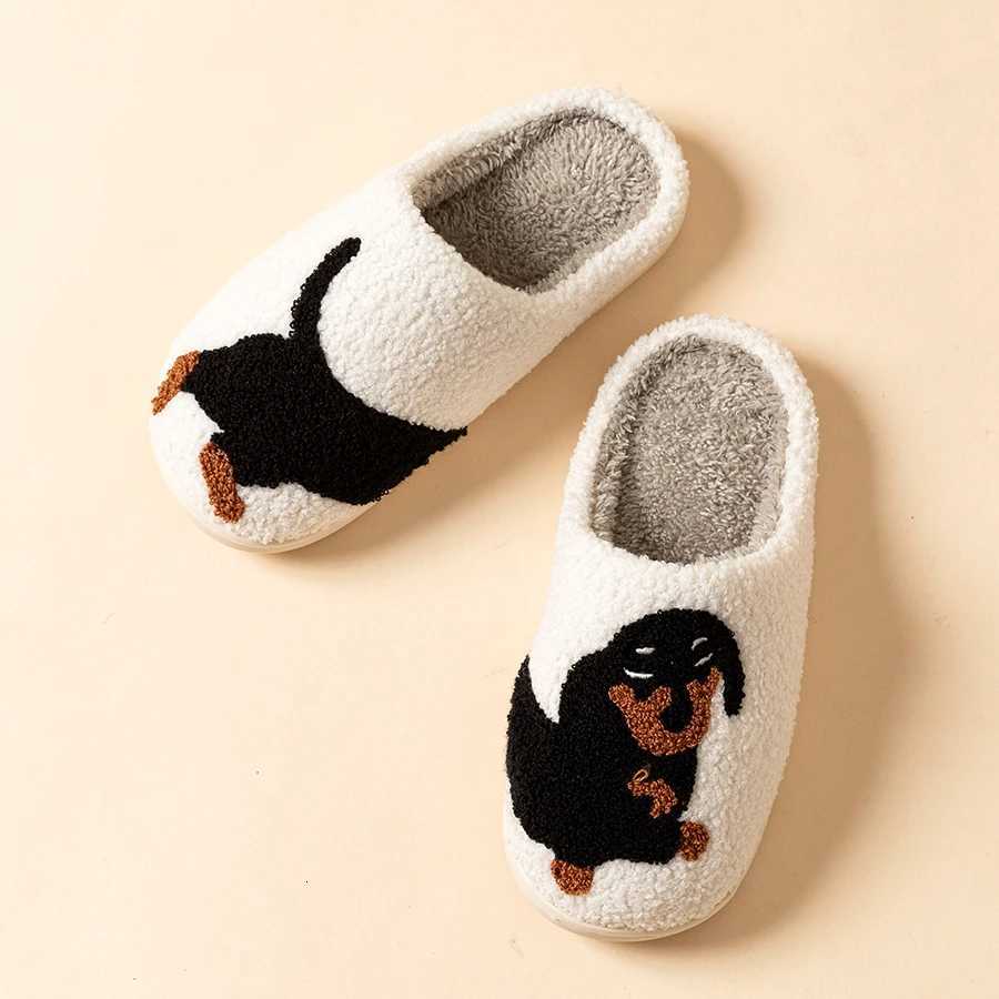 Women Slippers Cartoon Cute Interesting Dachshund Dog Indoor Warm Comfort Lightweight Bedroom Couple Winter Cotton Shoes S260305