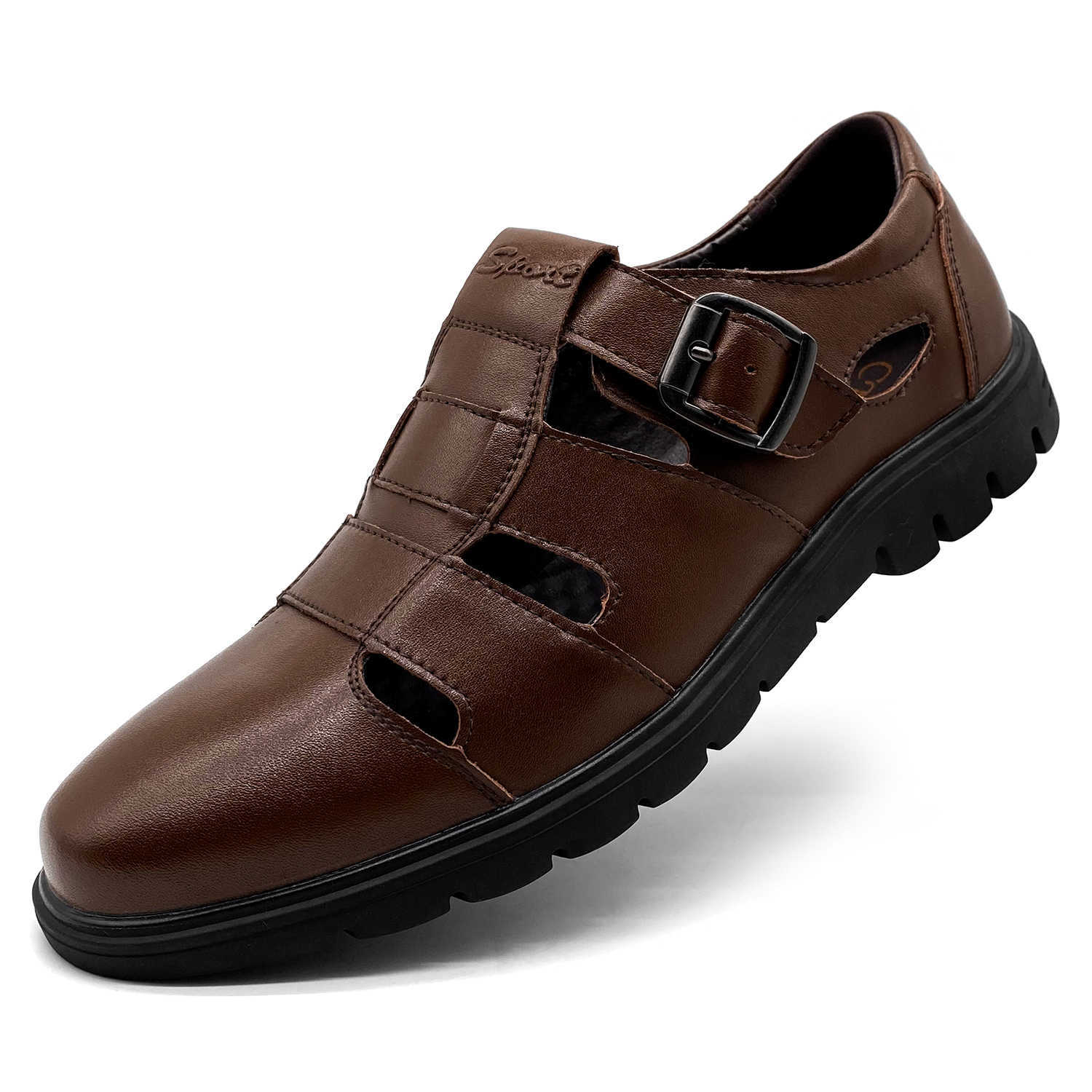 New 2026 Openwork Design Mens Sandals Luxury Leather Breathable Men Shoes High Quality Summer Sandal Soft Outdoor Slippers 5551