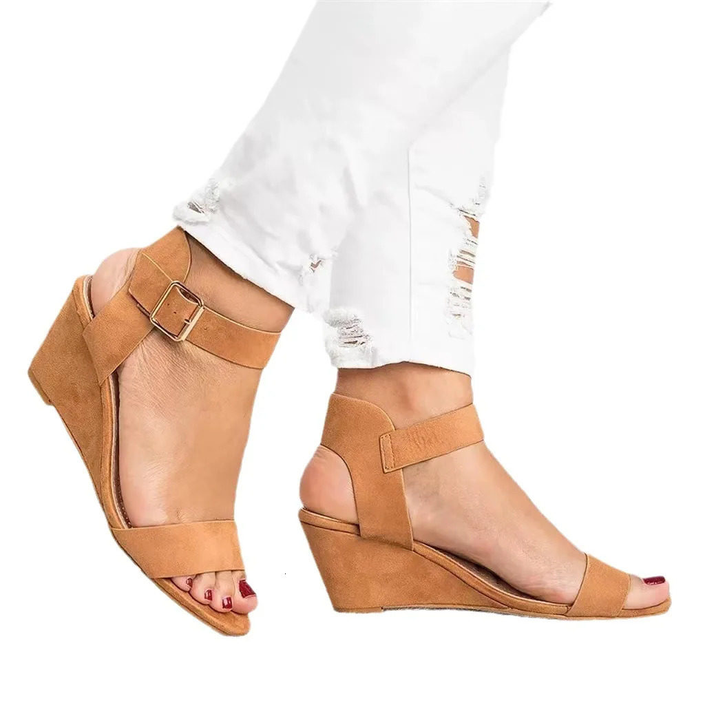 Summer Womens Sandals Fashion Open Toe Wedge Casual Shoes Women Plus Size Wedge High Heel Sandals Peep Toe Female 35-43 260305