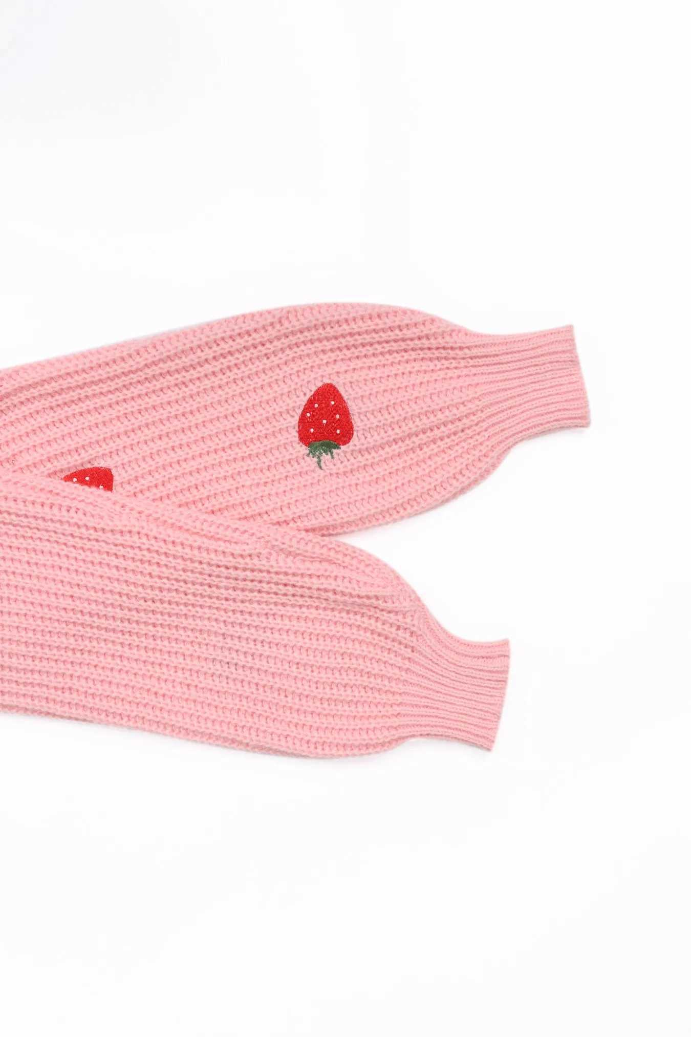 Womens Pink Strawberry Embroidered Button Front Crop Knit Cardigan Casual Long Sleeve Slim Fit Outerwear M260306