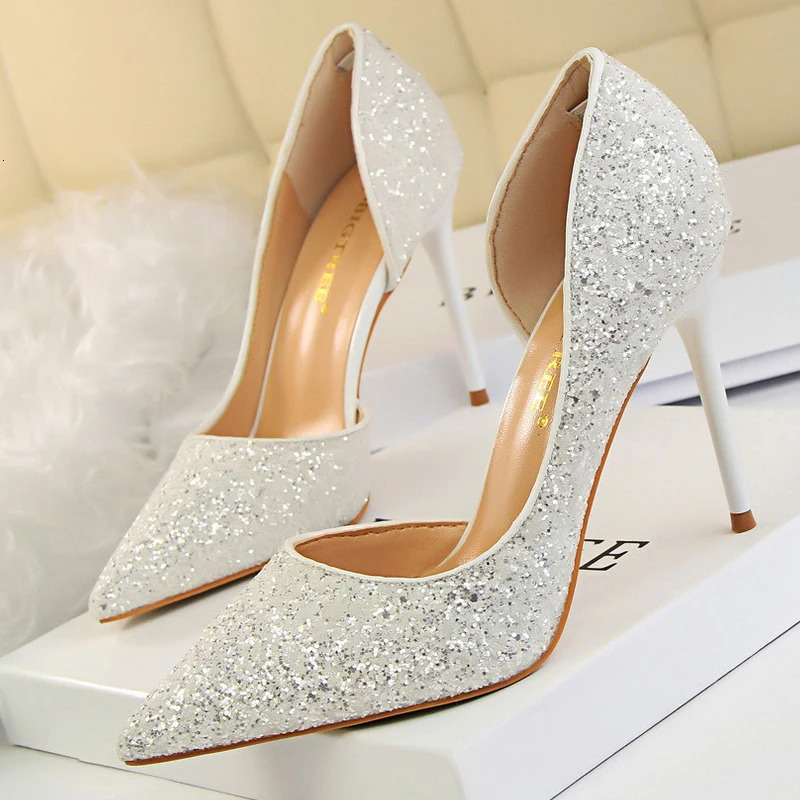 BIGTREE Shoes Champagne Women Pumps Sequin Wedding Shoes Stiletto High Heels Women Shoes Party Shoes Pumps Plus Size 43 260306