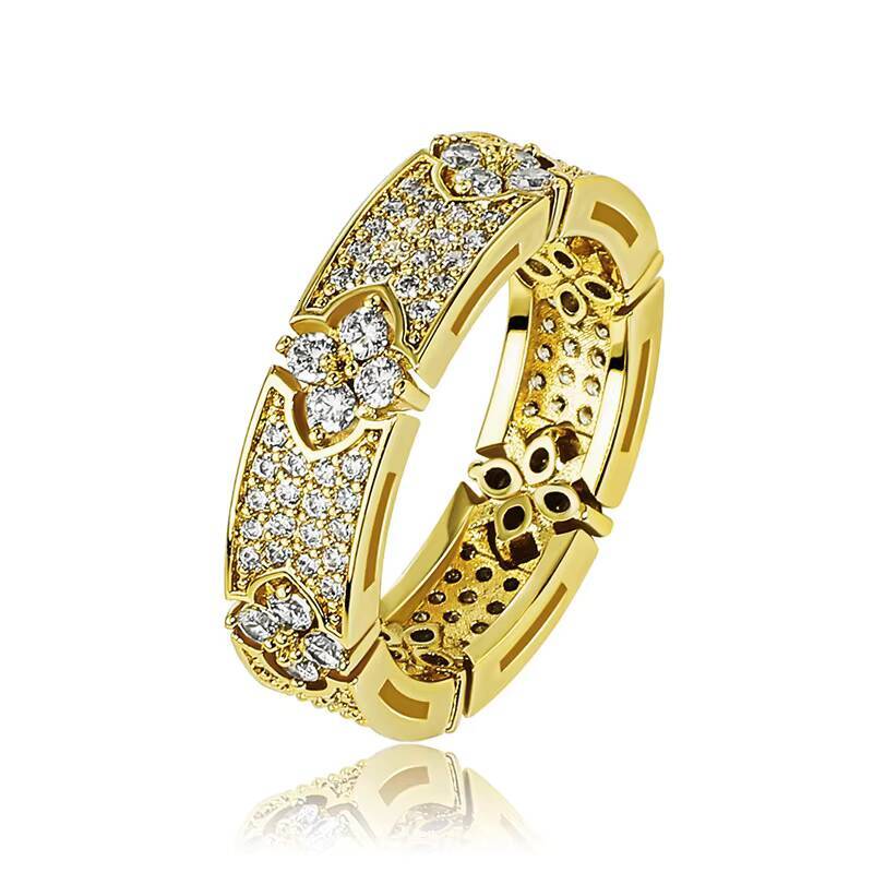 Trendy Hip Hop Micro Pave Starry Zircon Ring for Men and Women Brass with Cubic Zirconia Clover Design Unique Fashion Jewelry
