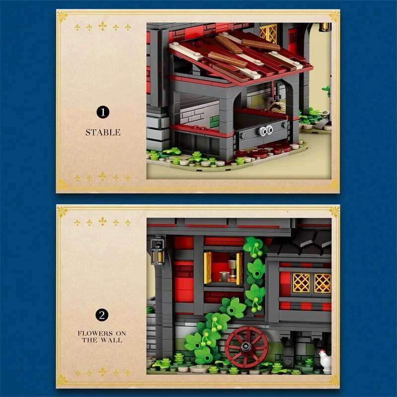 3214PCS Crusader Blocks European Street View Hotel Building MOC Model Bricks Desktop Ornaments Kids Toys Gifts Z260306