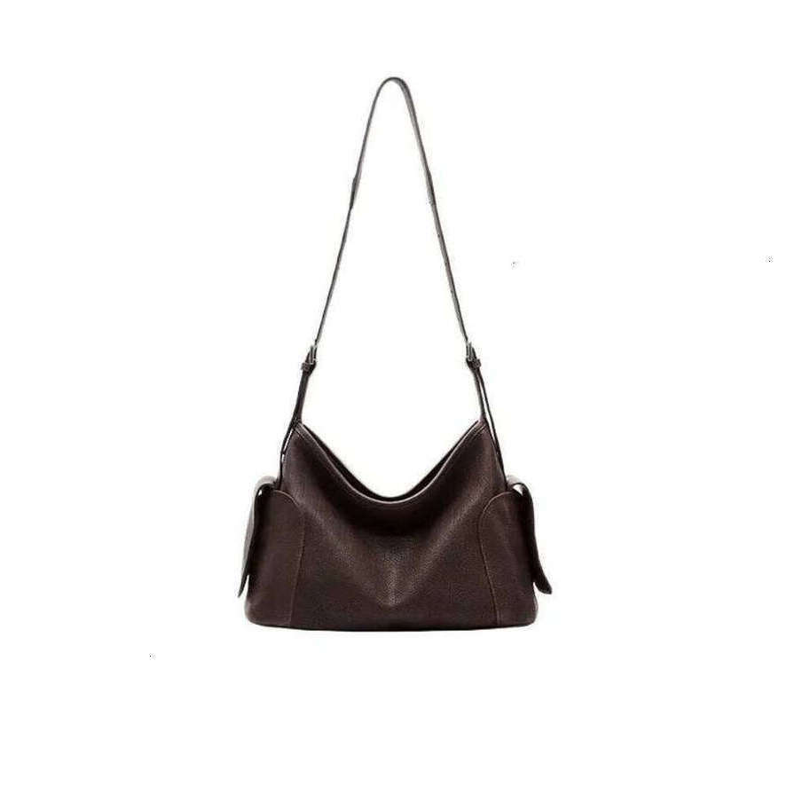 OLOEY Vegetable-Tanned Calfskin Hobo Large Capacity Crossbody Commuter Bag For Women Practical Bag