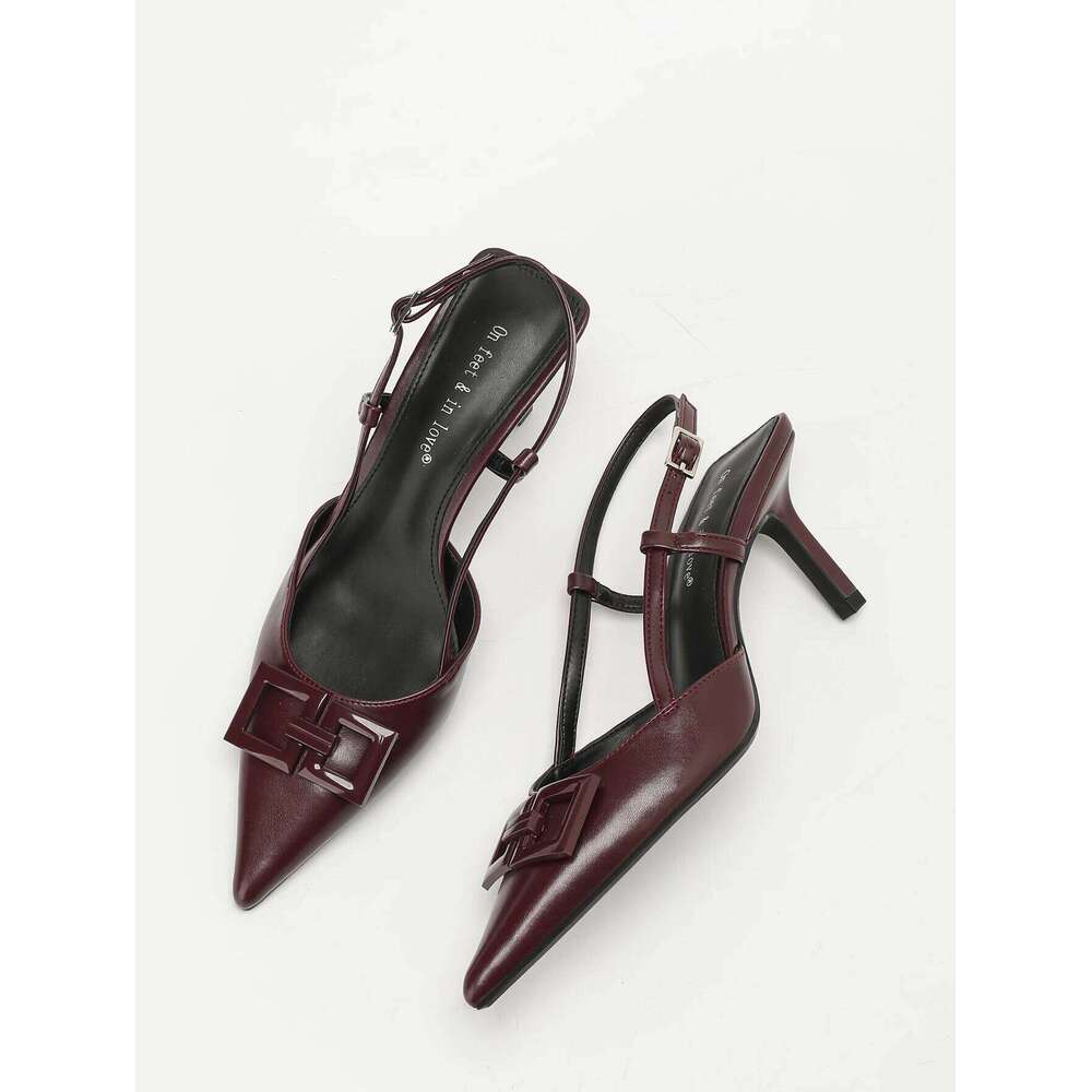 Elegant Women's Square-Buckle Decorated Pointed-Toe Stiletto Sandals