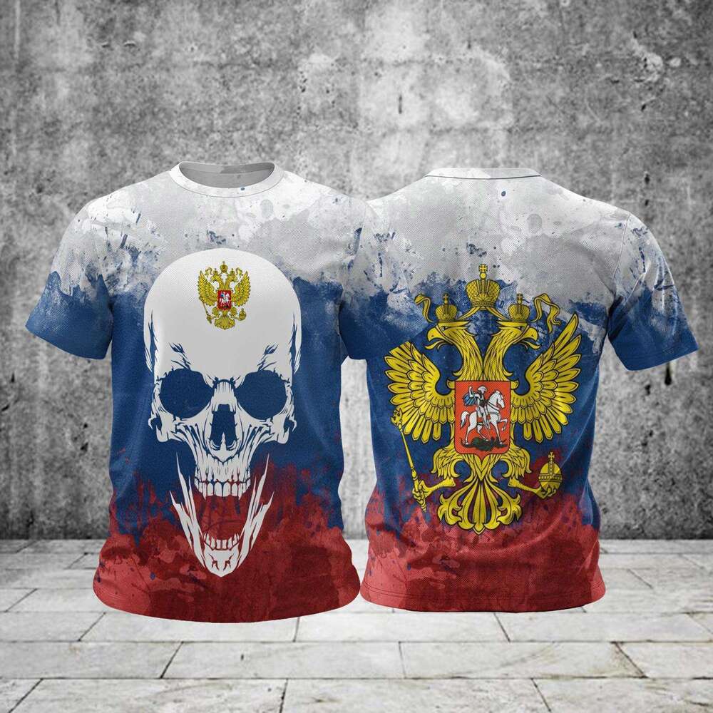 2025 3D Russian Flag Short Sleeve for Men Oversized T-Shirt Men's Clothing Summer