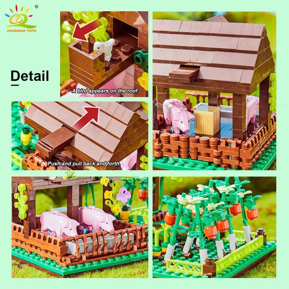HUIQIBAO MOC Farm Truck Pigsty Windmill House Building Block Farmer Tractor Vehicle Car Brick City Construction Toy For Children Z260306