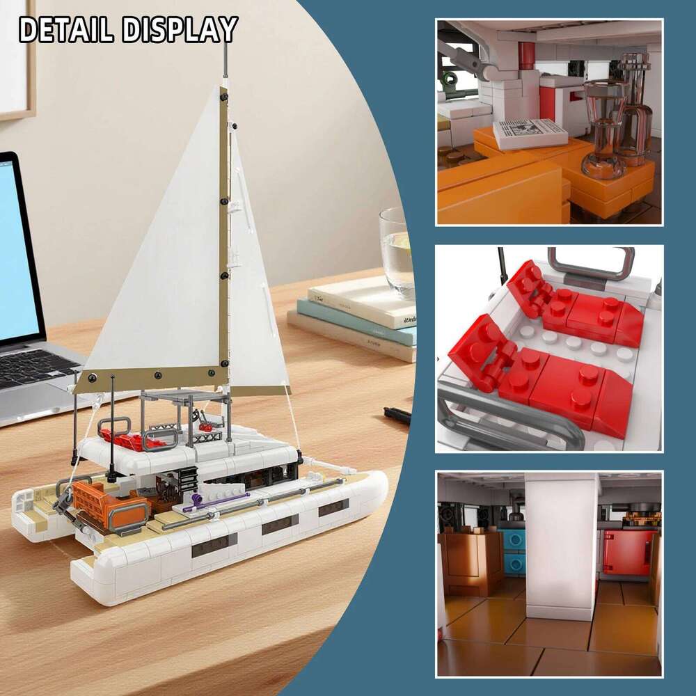 Mould King 10217 Catamaran Building Blocks Sailing Boat Model Desktop Ornaments Kids Assembly Toys Sailboat Creative Gift 890pcs Z260306