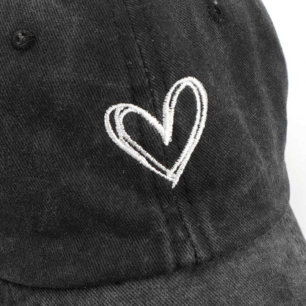 Peach Heart Embroidery Baseball Cap Washed Old Spring Summer Hat Women Men Couple Soft Top S260306
