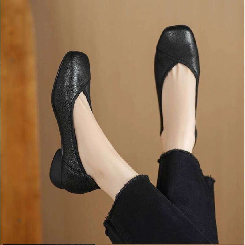 Best-Selling Comfortable Soft-Sole Flats for Women, 2025Autumn New Style, Low-Heel Soft-Leather Shoes, Chunky Heel Slip-On Shoes