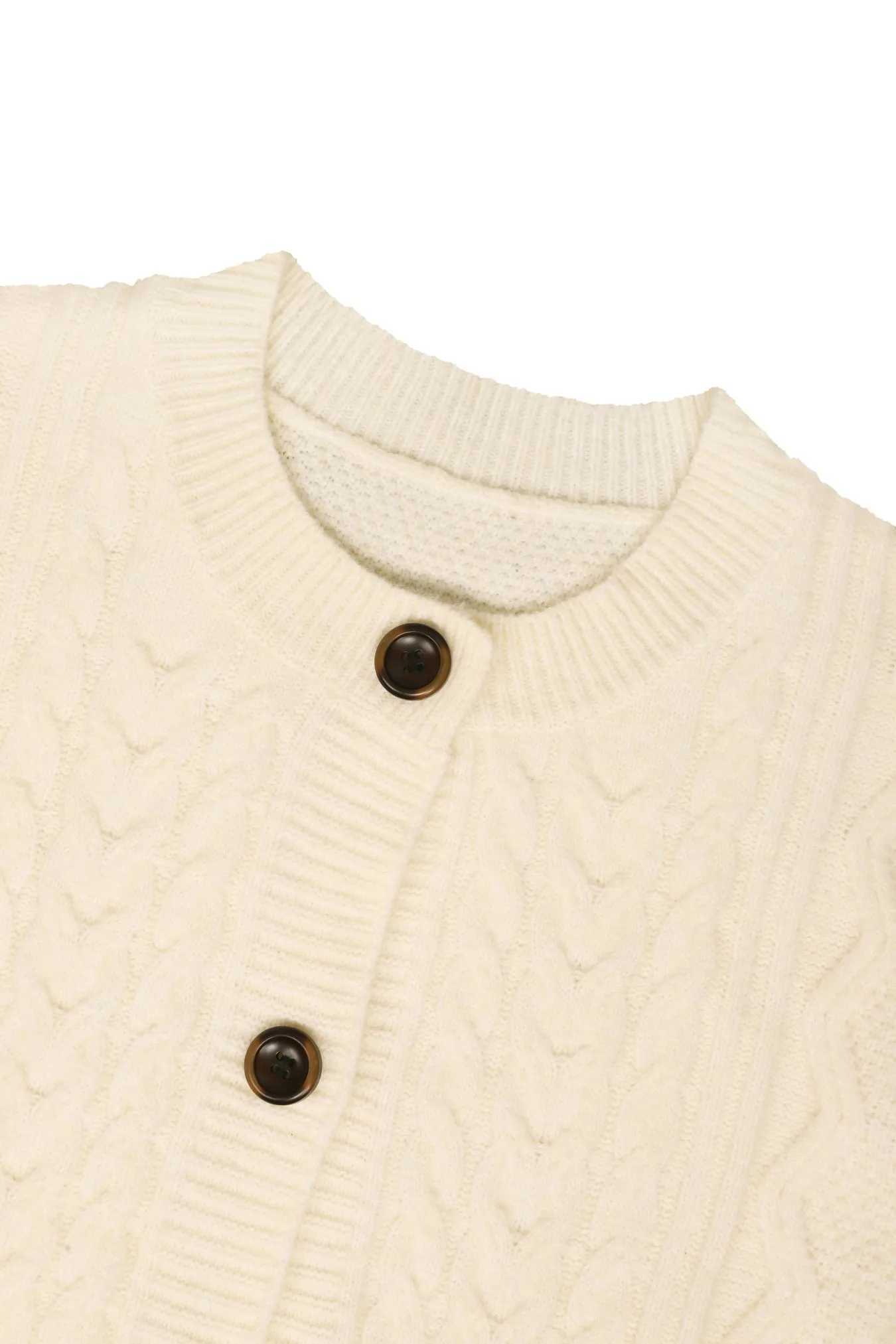 Womens Cable Knit Cardigan Oversized Button-Up Casual Sweater Coat M260306