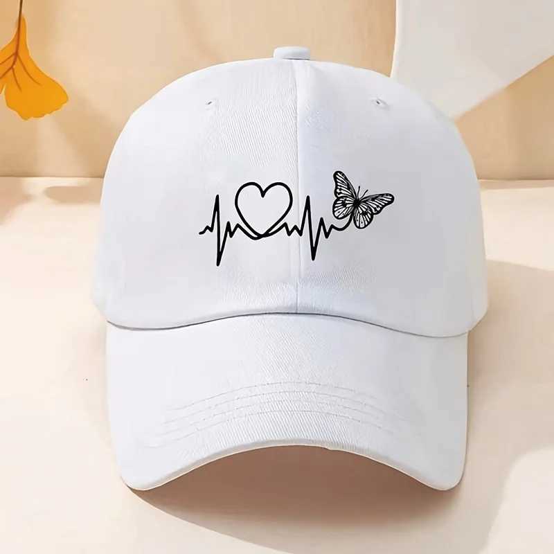 A minimalist baseball cap with white butterfly heartbeat print design for outdoor sports sunshade and sun protection S260306