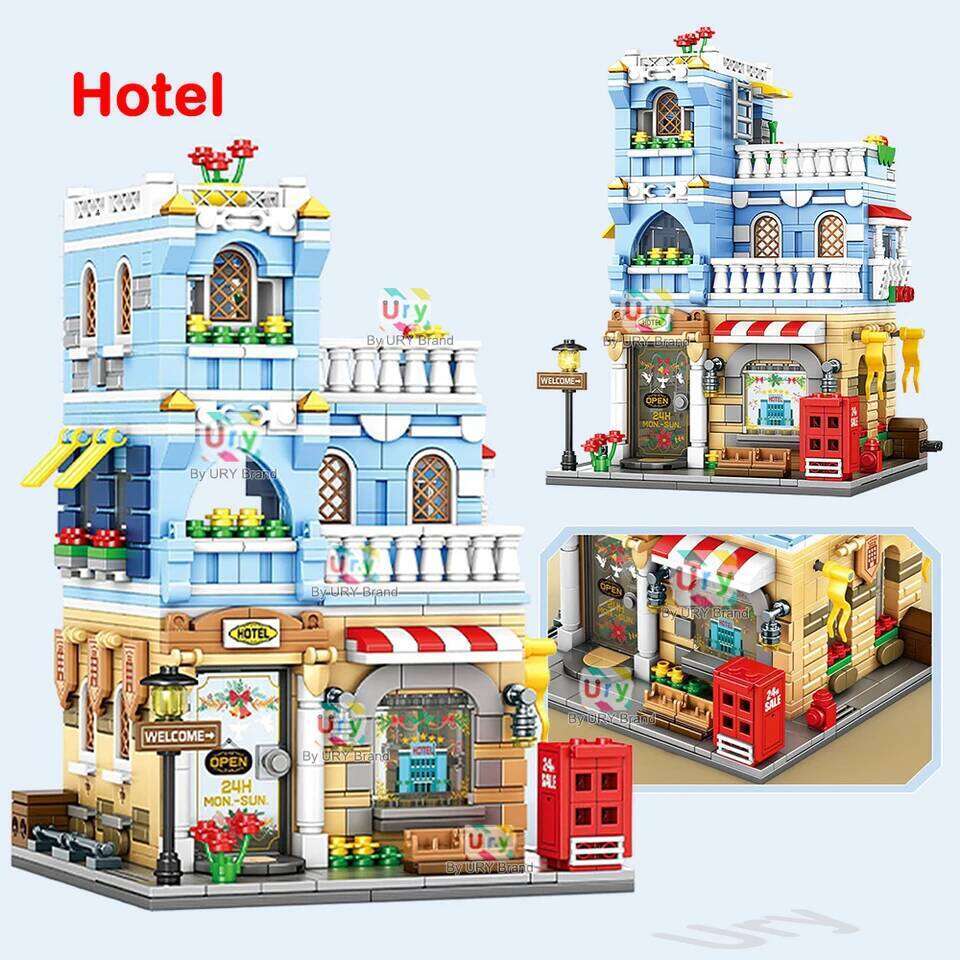City Street View Modular Mall Supermarket Hotel Burger Coffee Shop Retro Flower House MOC Architecture Building Blocks for Kids Z260305
