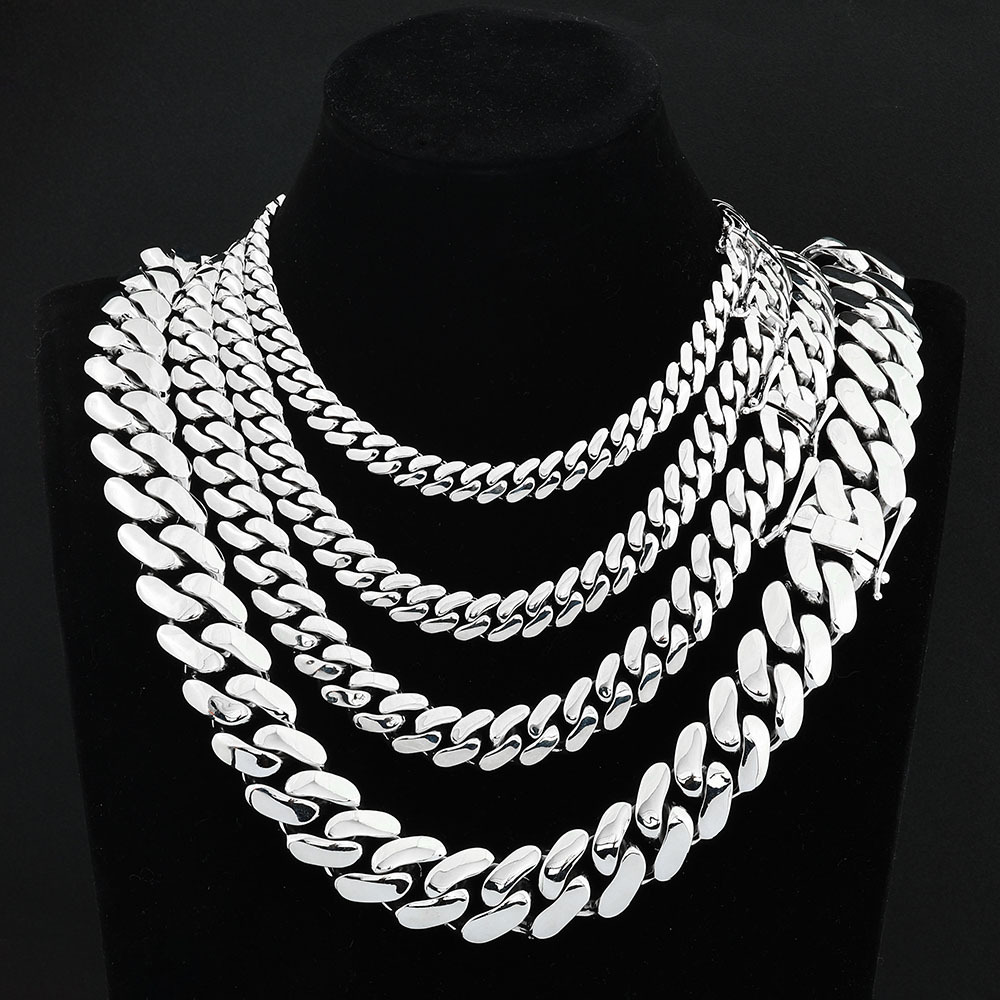 10mm-22mm Hip Hop Smooth Cuban Chain Necklace Bracelets Gold Plated Mens Jewelry Set