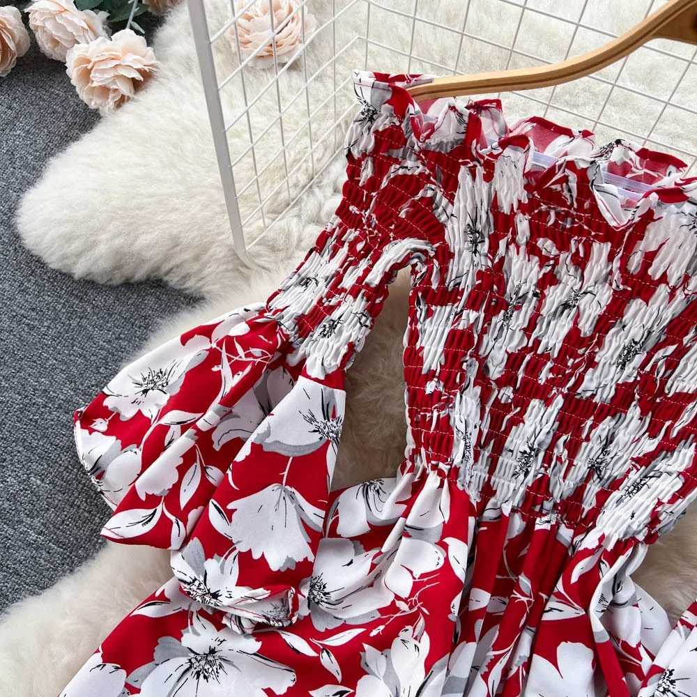 YuooMuoo Chic Fashion Floral Print Women Dress 2025 New Summer Y2K Off Shoulders Flare Sleeve Long Dress Vacation Beach Vestidos X260306