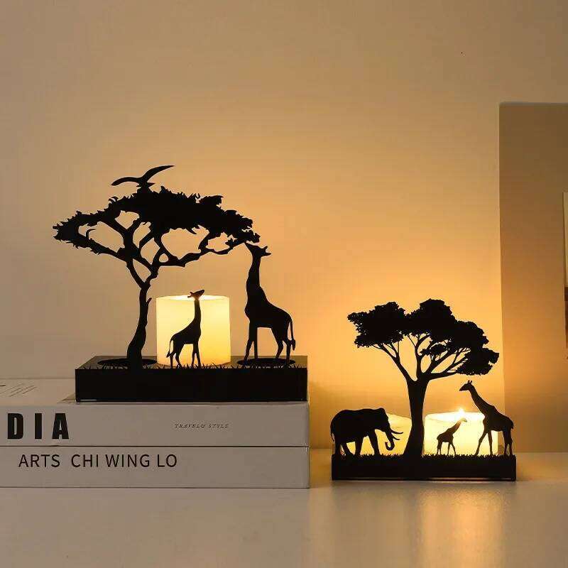 Creative Metal Candle Holder Black Wrought Iron Elk Christmas Luminous Decoration Crafts Candlestick Ornaments Home Decor Gift XJ260305