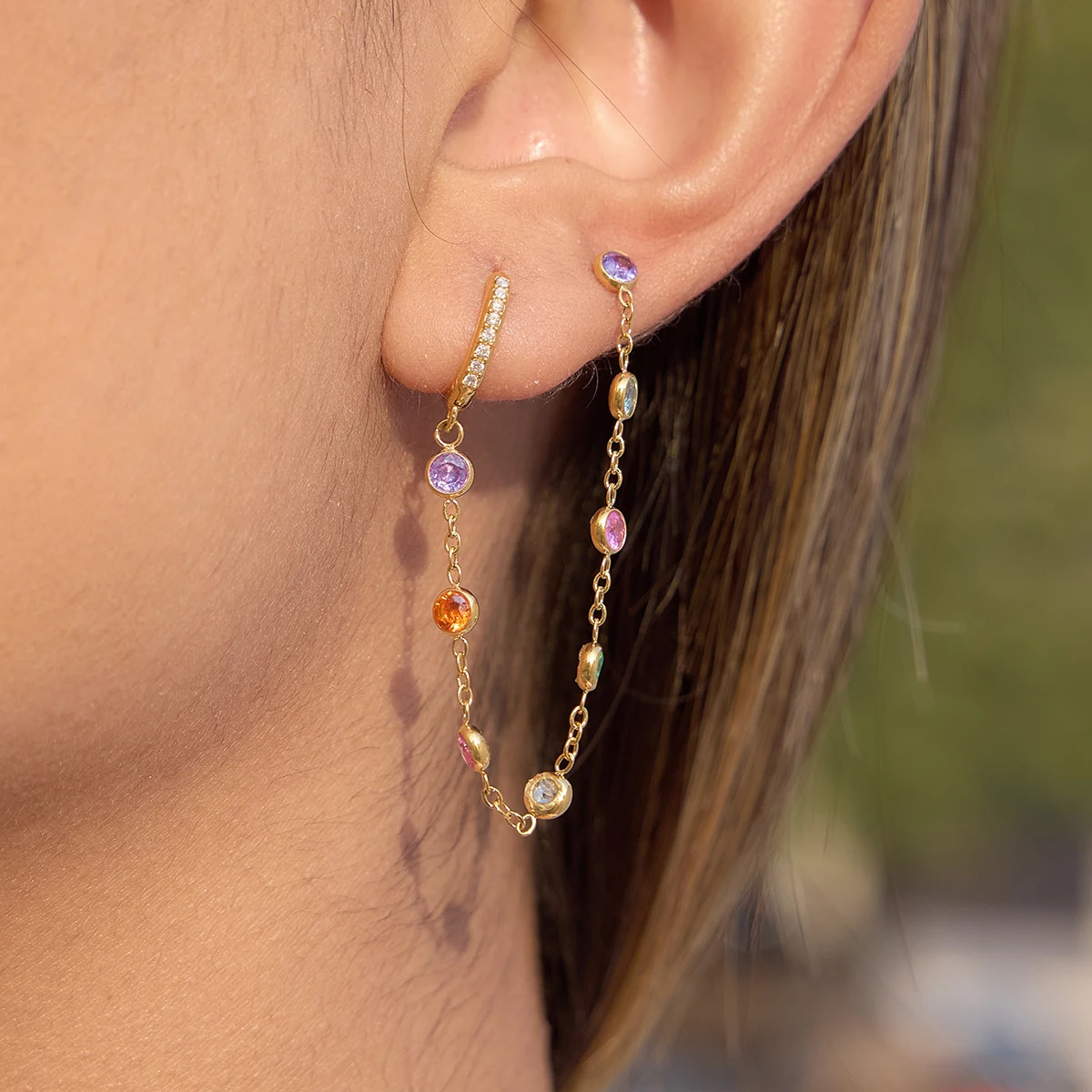Youthway Colorful Round Zircon Tassel Earrings For Women Minimalist 18K Gold PVD Plated Stainless Steel Earrings Fashion Jewelry 260303