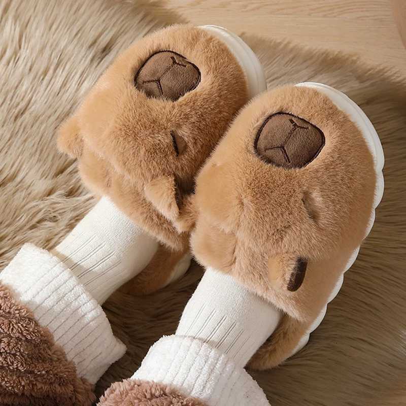 Cute Capybara Cotton Slippers Women Autumn Winter Indoor Soft Sole Warm Fur Slides Woman Comfort Non Slip Home Slippers Female S260305