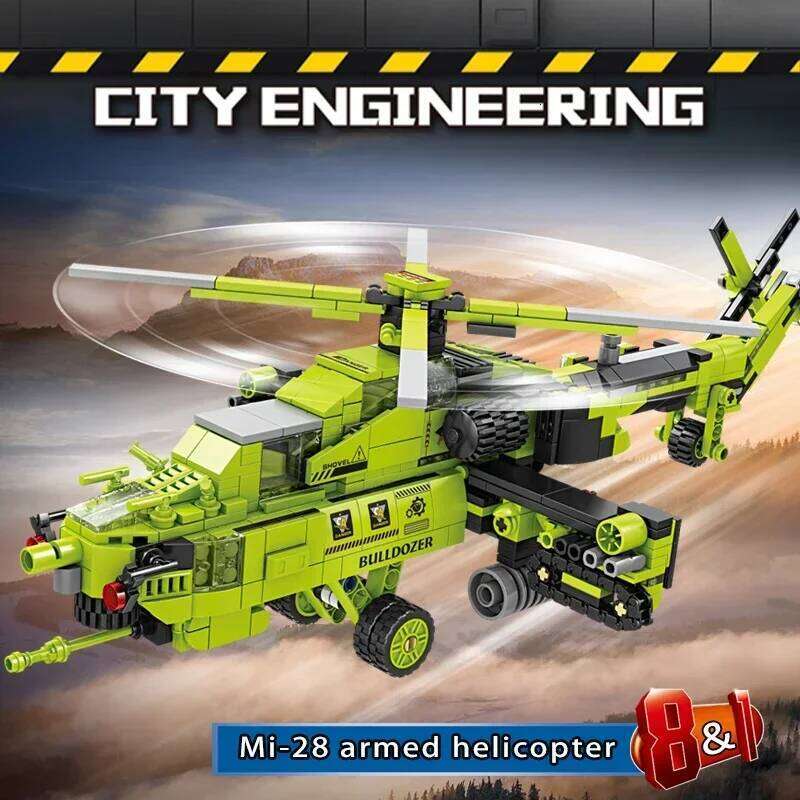 8 in 1 Mi 28 Armed Helicopter Building Blocks City Engineering Vehicle Deformation Bricks Boys Toy Holiday Gifts For Children Z260305