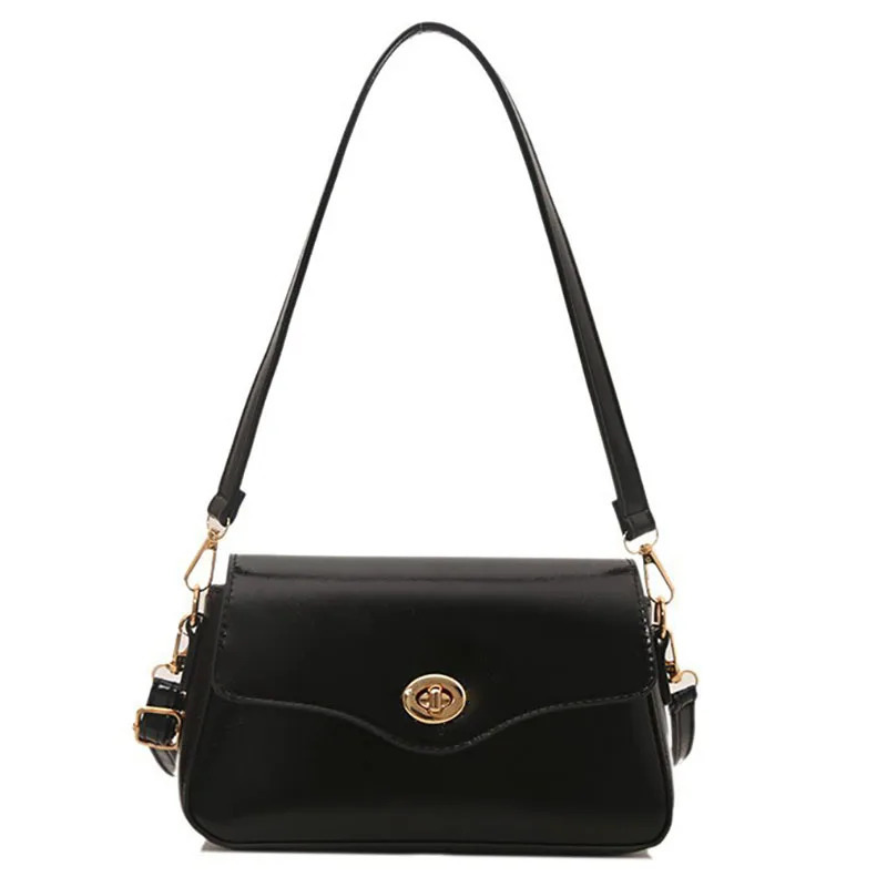 Korean Black Small Square Bag For Women Shoulder Crossbody Retro Fashion Handbag Adjustable Strap 260227