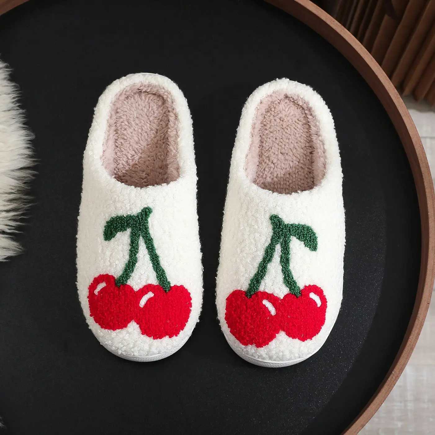Winter Home Furnishings colorful Flowers/Cherries Pattern Cotton Slippers Non Slip Thick Bottom Wear-Resistant Cotton Slippers S260305