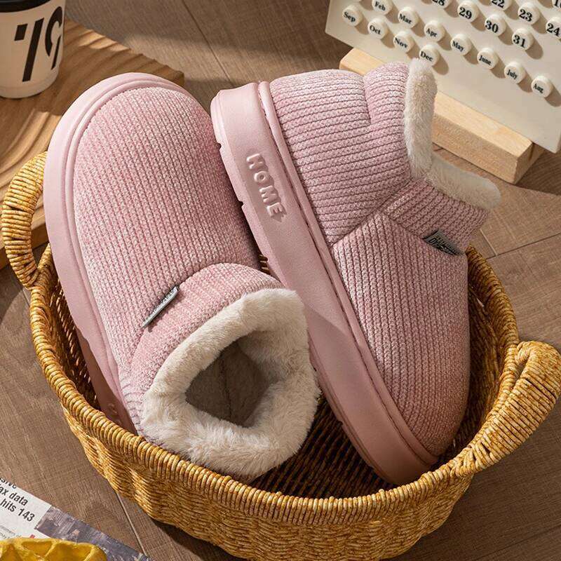 Litfun Winter Corduroy Ankle Non-slip Thick Bottom Indoor Cotton Plush Lining Comfy Warm Women's Snow Boots