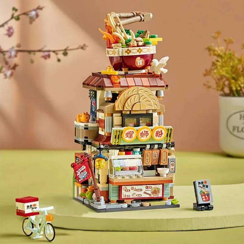 Loz Classic Folding Street View Lemon Milk Tea Building Blocks Luosifen Shop Restaurant House Toys For Kids Gifts Z260305