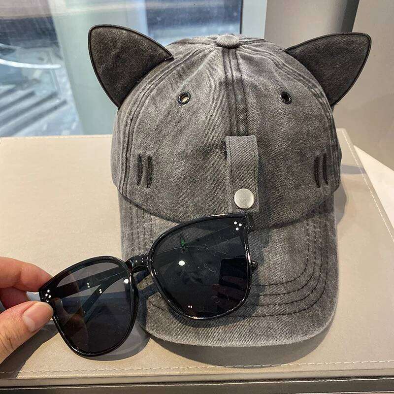 New Cat Ears Sunglasses Baseball Cap Y2K Cotton Washed Pilot Snapback Caps Gorras Women And Men Outdoor Sunshade Sun Hats Unisex Y260304