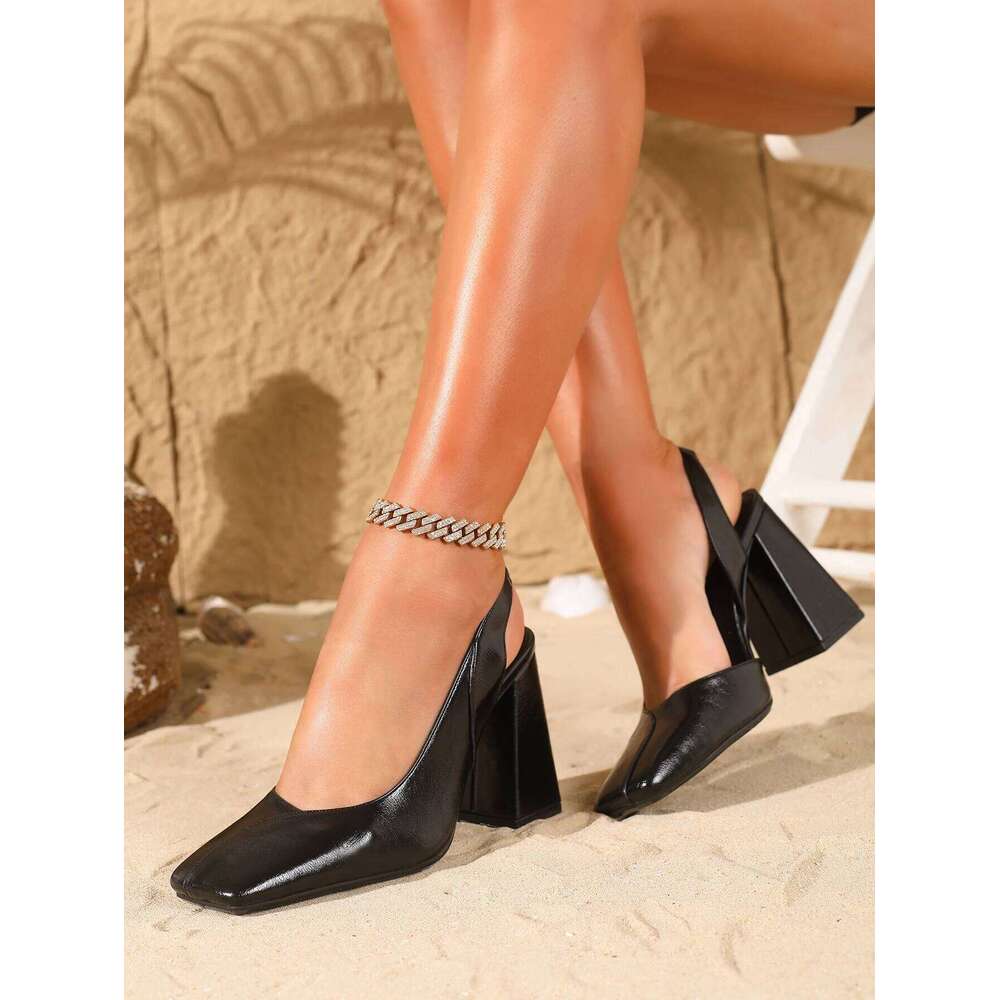 Stylish Square-Toe Slingback Block Heels, Fashion-Forward Footwear, Perfect for Office Looks, Social Gatherings