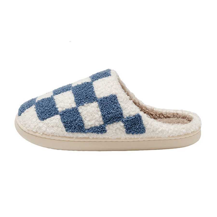 Fuzzy Women Men Slippers Fashion Checker Embroidery Houseshoes Cozy Fluffy House Retro Checkered Print Winter Home Shoes S260305