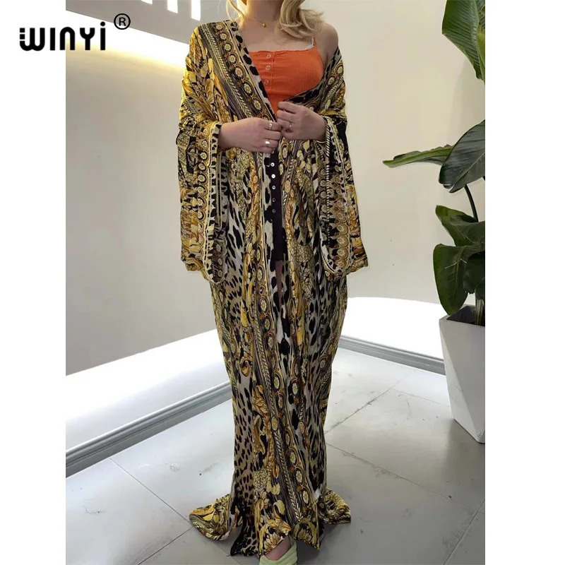 WINYI 2024 vestido longo Women Cardigan robe Cocktail sexcy Boho Maxi African Holiday Batwing Sleeve Silk Robe 260228