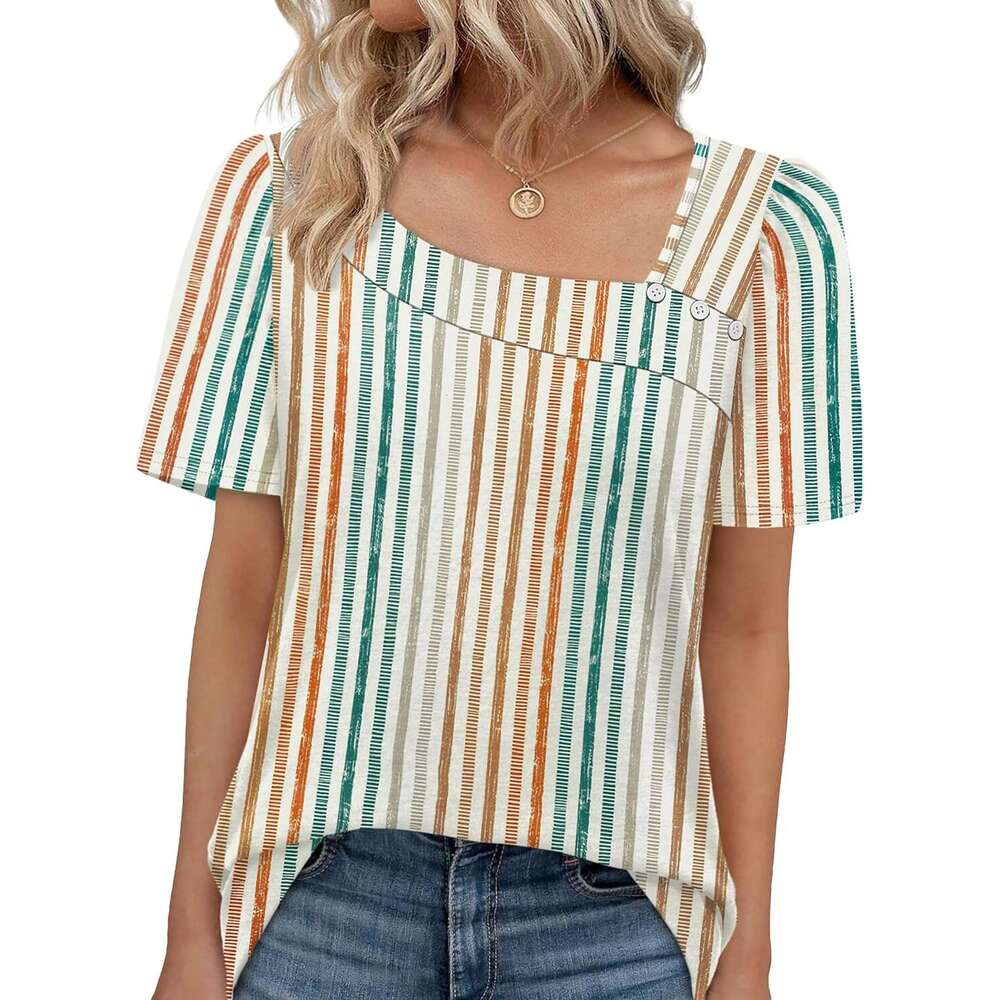 Womens Summer Tops Short Sleeve Shirts Square Neck Spring Outfits Designer 2026 Fashion Clothing Blouses