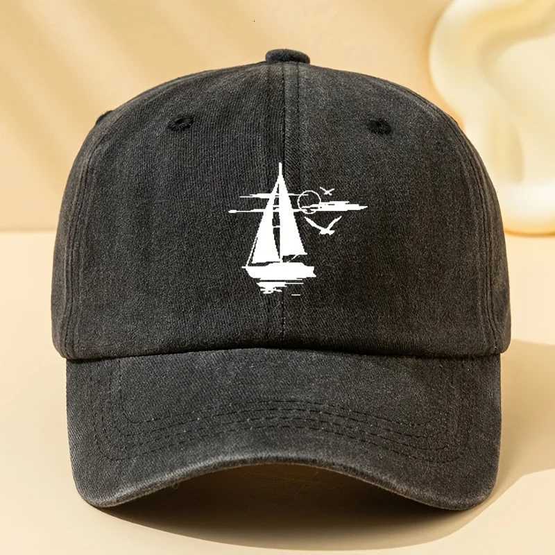 Sailing printed retro washed baseball cap with soft fabric suitable for outdoor camping cycling and casual street wear S260306