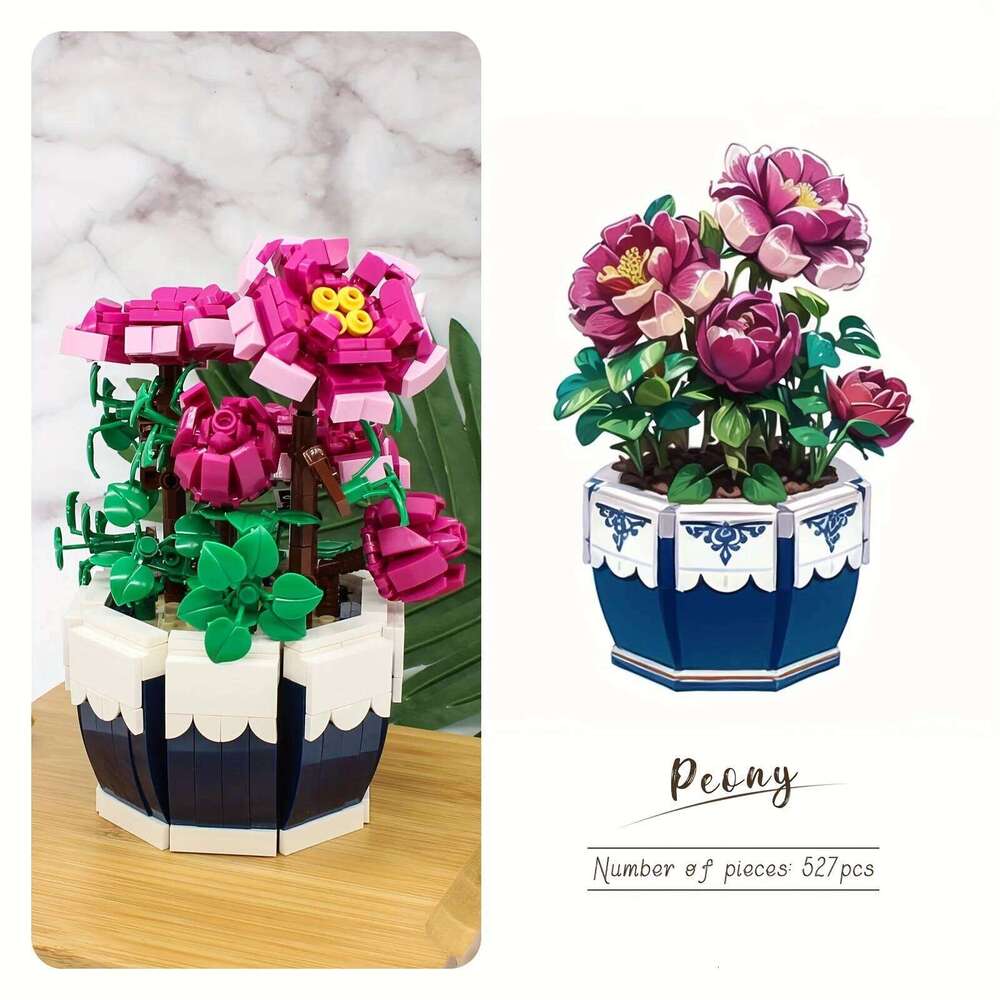 Bouquet Exquisite Peony Building Blocks Kit Flower Home Decoration Bricks Set Gift for Valentine's Mother's Day Adult Z260305