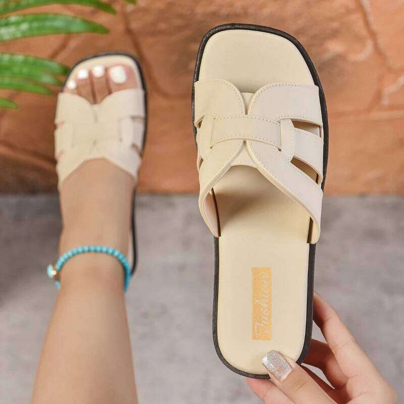 Basic Women Shoes Classic Slippers Fashion Outside Flat Low Heels Sweet Solid Brown Leather Slip on Summer Sandals