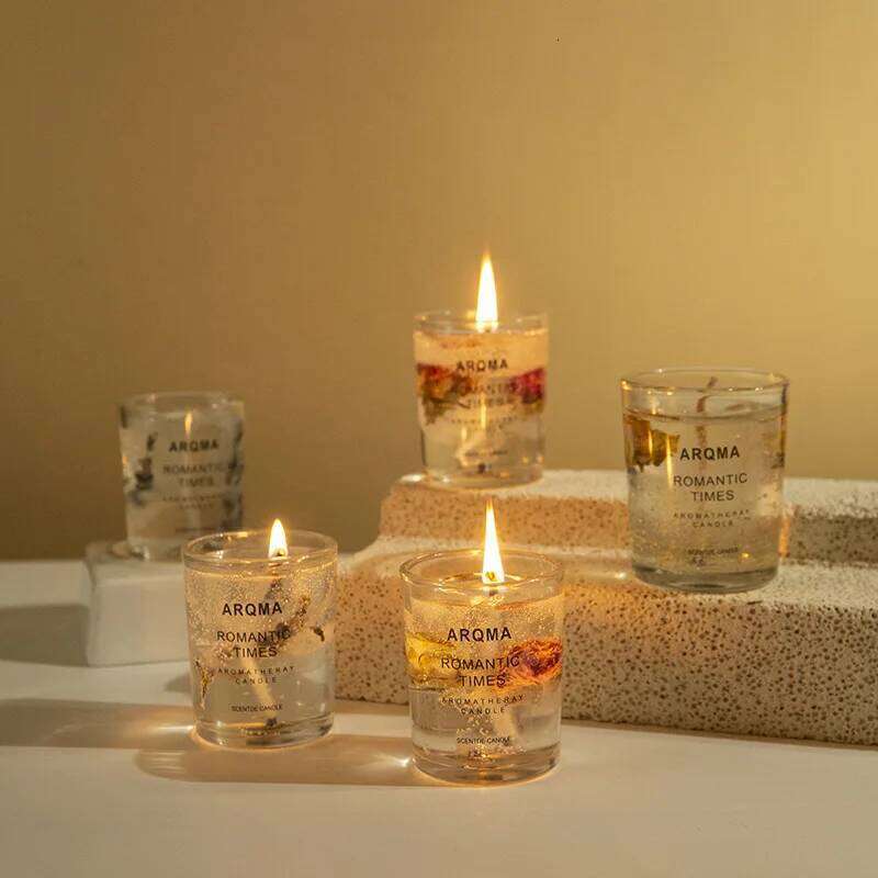 1Pc Dried Flower Jelly Wax Scented Candle, Rose Lime Aromatherapy Candles for Home/Office Fragrance Freshener Decoration Gift W260304 W260305